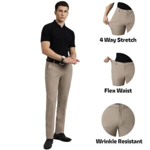 SUBTRACT Men 4 Way Stretch Wrinkle Free Slim Fit Formal Trouser in with 2 Inch Flexible Waistband | Men’s Trousers for Office Or Party