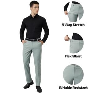 SUBTRACT Men 4 Way Stretch Wrinkle Free Slim Fit Formal Trouser with 2 Inch Flexible Waistband | Men’s Trousers for Office Or Party