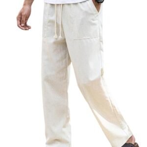 Men’s Casual Trousers | Regular Fit Straight Chinos for Men | Cotton Linen Comfortable Pants | Stylish Everyday Wear Bottom Wear for Men | Office, Travel & Casual Wear Trousers