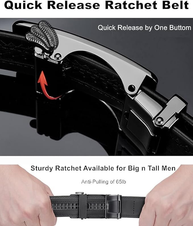 Contacts Genuine Leather Belt for Men with Easier Adjustable Autolock Buckle - Micro Adjustable Belt Fit Everywhere |Formal & Casual | Gift Box - Image 2