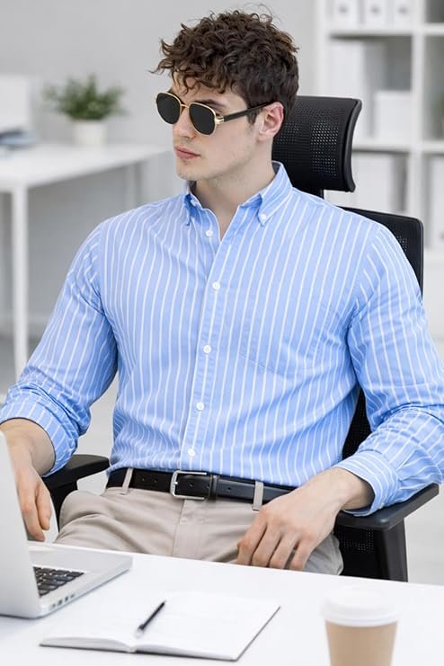 U TURN Men's Casual Printed Striped Stylish Latest Formal Shirt for Men - Image 4