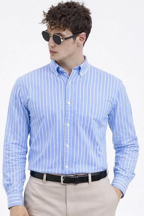 U TURN Men's Casual Printed Striped Stylish Latest Formal Shirt for Men - Image 2
