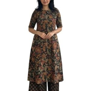 Women's Rayon Viscose Straight Printed Kurta with Palazzo | Elbow Length Sleeve Kurti Set | Close Neck with Back Slit | Soft Comfortable Fabric | 2 Piece Outfit