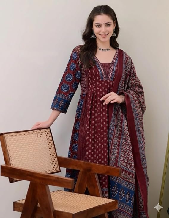 KLOSIA Women's Rayon Printed Anarkali Kurta and Pant with Dupatta Set - Image 5