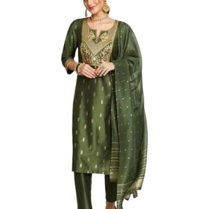 Amazon Brand - Myx Women's Embroidered Kurta Set with Designer Jacquard Dupatta (Available in Plus Sizes)