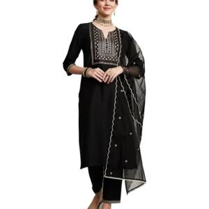 Amazon Brand - Myx Women's Embroidered Kurta Set with Organza Dupatta (Available in Plus Sizes)