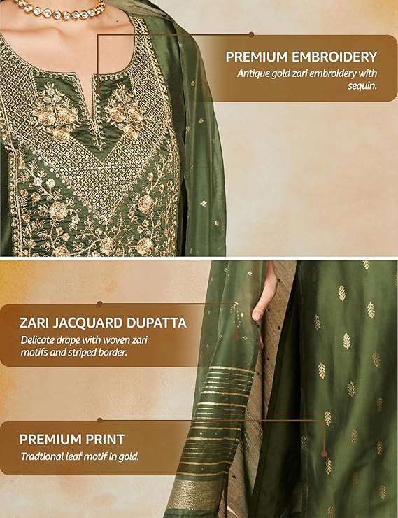 Amazon Brand - Myx Women's Embroidered Kurta Set with Designer Jacquard Dupatta (Available in Plus Sizes) - Image 3
