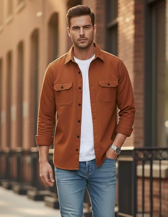Men's Stylish Cotton Blend Casual Shirt with Full Sleeves and Dual Flap Pockets