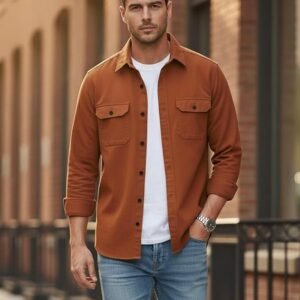 Men's Stylish Cotton Blend Casual Shirt with Full Sleeves and Dual Flap Pockets