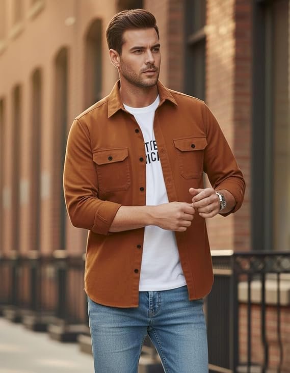 Men's Stylish Cotton Blend Casual Shirt with Full Sleeves and Dual Flap Pockets